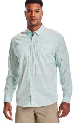 Under Armour Tide Chaser 2.0 Long Sleeve Plaid Shirt - White/Stellar Green